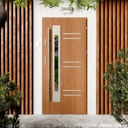 Drzwi zewnętrzne stalowe do domu Pina Inox 72mm z antabą/pochwytem energooszczędne Ud=1.3 lustro weneckie szyba mleczna Program Czyste Powietrze