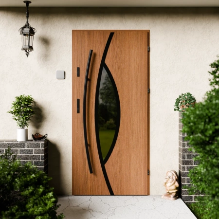 Drzwi zewnętrzne stalowe do domu Maestro Black 72mm z antabą/pochwytem energooszczędne Ud=1.3 lustro weneckie szyba mleczna Program Czyste Powietrze