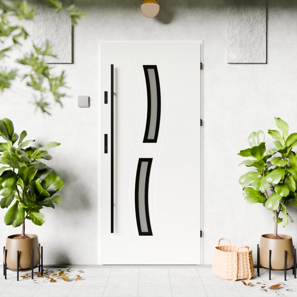 Drzwi zewnętrzne stalowe do domu Twista Black 72mm z antabą/pochwytem energooszczędne Ud=1.3 lustro weneckie szyba mleczna Program Czyste Powietrze