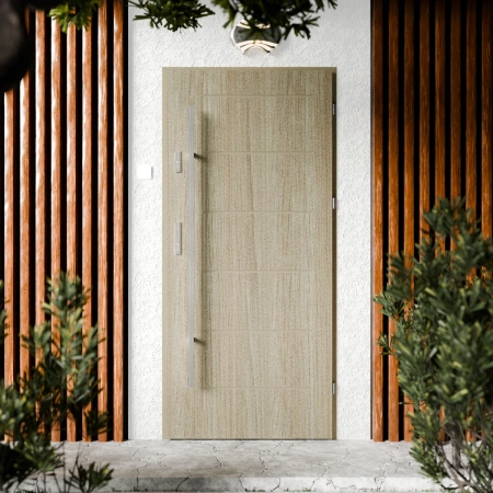 Basic Inox CK drzwi zewnętrzne 72 mm z antabą/pochwytem energooszczędne Ud-1.3 bez przeszklenia pełne Program Czyste Powietrze