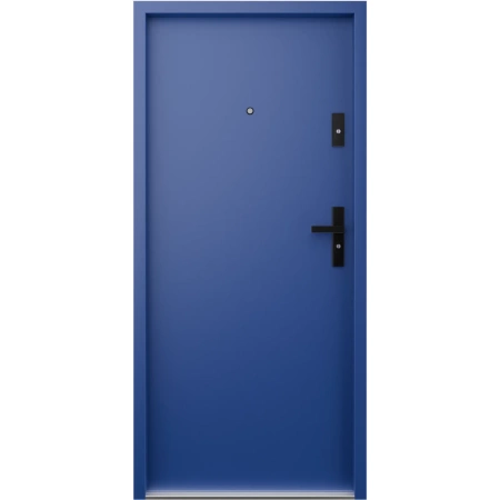 Drzwi wewnątrzklatkowe antywłamaniowe RC3 z Certyfikatem akustyczne wyciszające 47 dB 55 mm stalowe gładkie z klamką czarną niebieskie G00