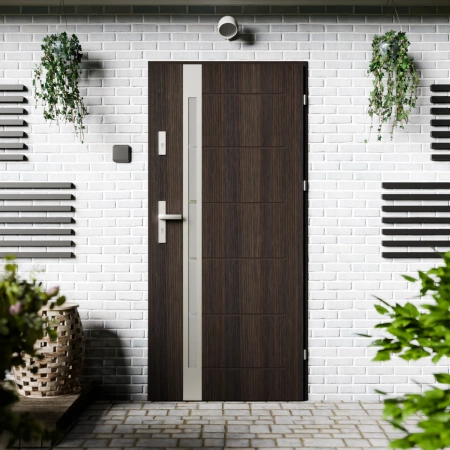 Toreno Inox CK drzwi zewnętrzne 72 mm z klamką energooszczędne Ud-1.3 przeszklone lustro weneckie szyba mleczna Program Czyste Powietrze