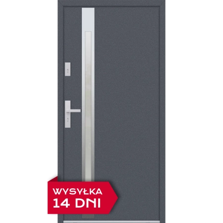 Drzwi zewnętrzne do domu stalowo aluminiowe 68 mm z szybą i klamką inox ATU68 antracyt db703 Program Czyste Powietrze M514