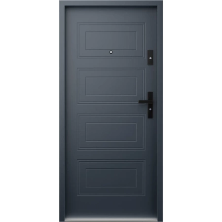 Drzwi wewnątrzklatkowe antywłamaniowe RC3 z Certyfikatem akustyczne wyciszające 47 dB 55 mm stalowe z tłoczeniami z klamką czarną antracyt db703 T34