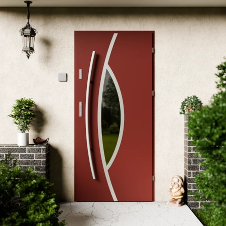 Maestro Inox CK drzwi zewnętrzne 72 mm z antabą/pochwytem energooszczędne Ud-1.3 przeszklone lustro weneckie szyba mleczna Program Czyste Powietrze