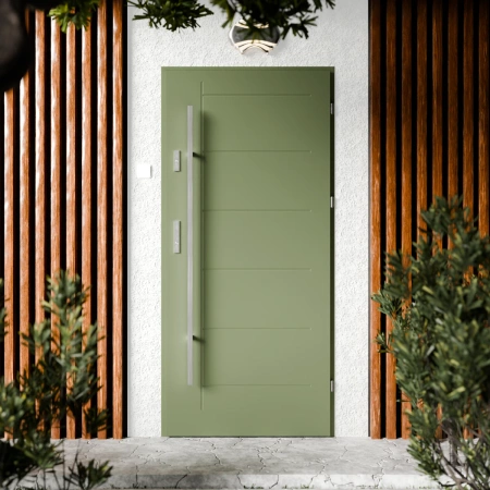 Basic Inox CK drzwi zewnętrzne 72 mm z antabą/pochwytem energooszczędne Ud-1.3 bez przeszklenia pełne Program Czyste Powietrze