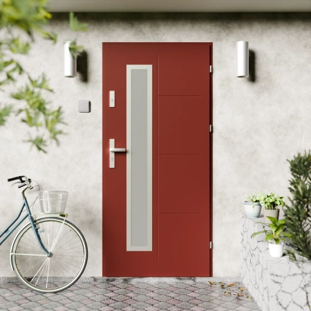 Drzwi zewnętrzne stalowe do domu Tinea Inox 72mm z klamką energooszczędne Ud=1.3 przeszklone lustro weneckie szyba mleczna Program Czyste Powietrze