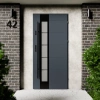 Drzwi zewnętrzne stalowe do domu Sanda Black 72mm z antabą/pochwytem energooszczędne Ud=1.3 lustro weneckie szyba mleczna Program Czyste Powietrze
