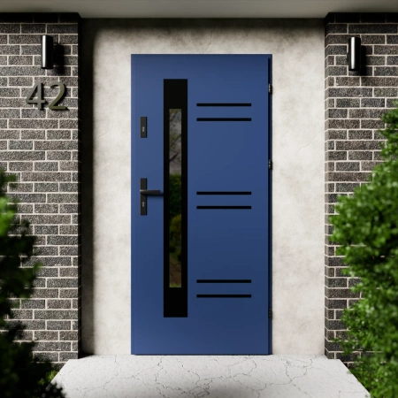 Drzwi zewnętrzne stalowe do domu Pina Black 72mm z klamką czarną energooszczędne Ud=1.3 lustro weneckie szyba mleczna Program Czyste Powietrze