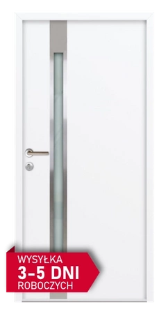 Drzwi techniczne 56 mm Ud= 1,8 W/m2K ocieplone do pomieszczeń gospodarczych piwnicy garażu komórki WC boczne tylne z klamką z szybą białe M514