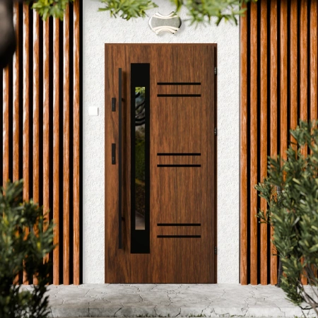 Drzwi zewnętrzne stalowe do domu Pina Black 72mm z antabą/pochwytem energooszczędne Ud=1.3 lustro weneckie szyba mleczna Program Czyste Powietrze