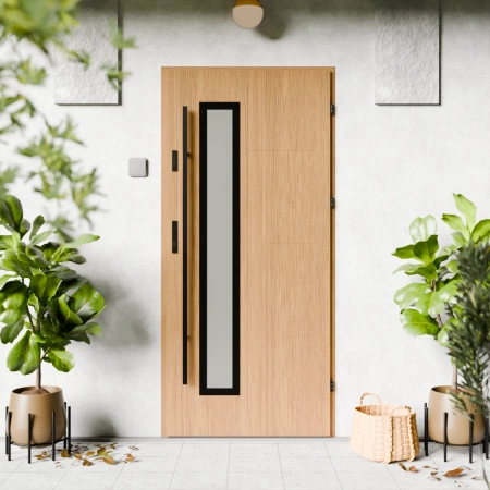 Drzwi zewnętrzne stalowe do domu Tinea Black 72mm z antabą/pochwytem energooszczędne Ud=1.3 lustro weneckie szyba mleczna Program Czyste Powietrze