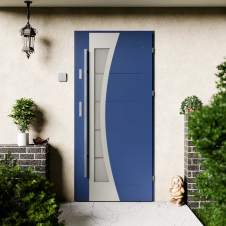 Drzwi zewnętrzne stalowe do domu Optima Inox 72mm z antabą/pochwytem energooszczędne Ud=1.3 lustro weneckie szyba mleczna Program Czyste Powietrze