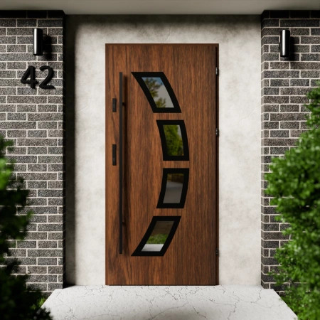 Cinea Black CK drzwi zewnętrzne 72 mm z antabą/pochwytem energooszczędne Ud-1.3 przeszklone lustro weneckie szyba mleczna Program Czyste Powietrze