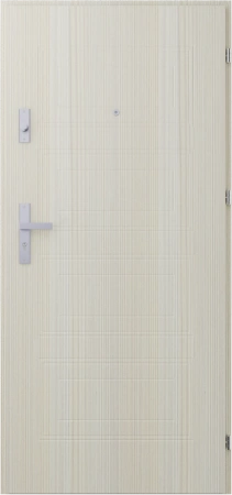 Drzwi wewnątrzklatkowe akustyczne wyciszające 47 dB antywłamaniowe RC3 55 mm stalowe z tłoczeniami z klamką inox srebrną dąb bielony T34