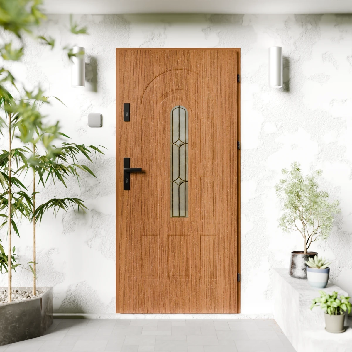 Drzwi zewnętrzne stalowe do domu Retro Black 72mm z klamką czarną energooszczędne Ud=1.3 z szybą Program Czyste Powietrze