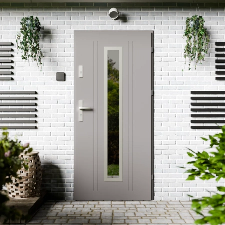 Drzwi zewnętrzne stalowe do domu Presto Inox 72mm z klamką energooszczędne Ud-1.3 przeszklone lustro weneckie szyba mleczna Program Czyste Powietrze