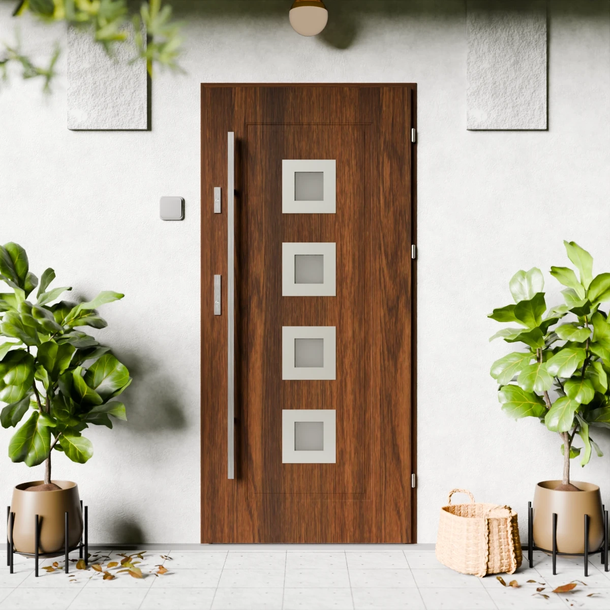 Quarto Inox CK drzwi zewnętrzne 72 mm z antabą/pochwytem energooszczędne Ud-1.3 przeszklone reflex szary szyba mleczna Program Czyste Powietrze