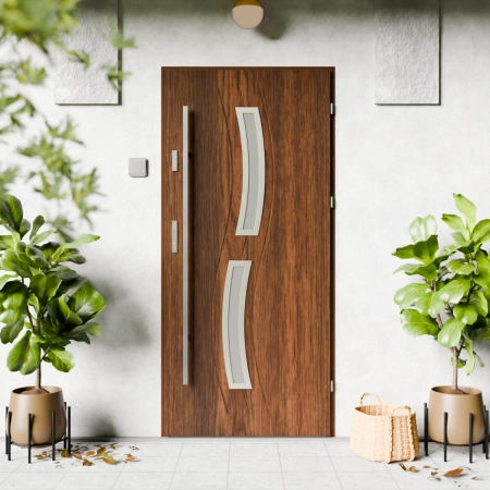 Twista Inox CK drzwi zewnętrzne 72 mm z antabą/pochwytem energooszczędne Ud-1.3 przeszklone lustro weneckie szyba mleczna Program Czyste Powietrze