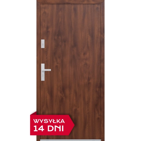 Drzwi zewnętrzne do domu stalowo aluminiowe 68 mm z klamką inox ATU68 orzech Program Czyste Powietrze M507