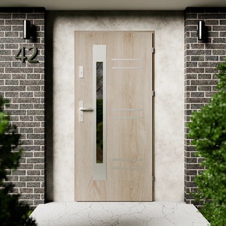 Drzwi zewnętrzne stalowe do domu Pina Inox 72mm z klamką energooszczędne Ud=1.3 przeszklone lustro weneckie szyba mleczna Program Czyste Powietrze