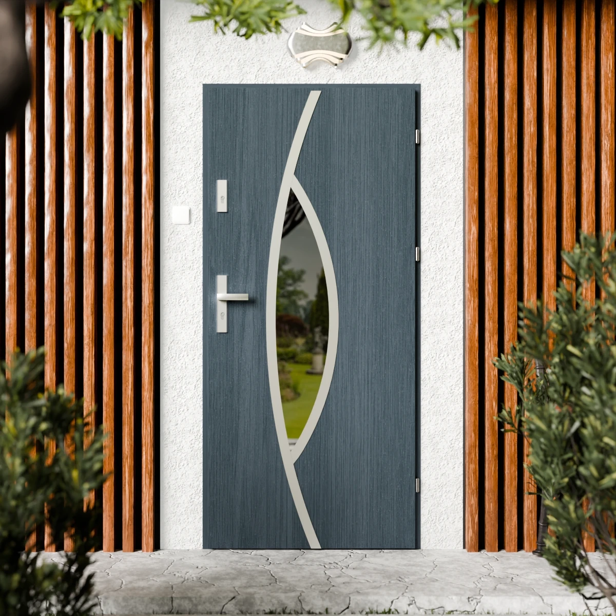 Drzwi zewnętrzne stalowe do domu Maestro Inox 72mm z klamką srebrną energooszczędne Ud=1.3 lustro weneckie szyba mleczna Program Czyste Powietrze