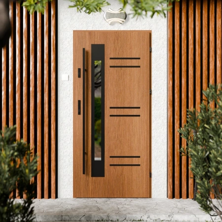 Drzwi zewnętrzne stalowe do domu Pina Black 72mm z antabą/pochwytem energooszczędne Ud=1.3 lustro weneckie szyba mleczna Program Czyste Powietrze