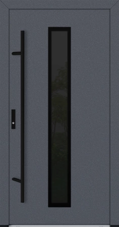 Drzwi zewnętrzne wejściowe do domu stalowo aluminiowe 82 mm DS82 przeszklone z czarnymi okuciami antracyt db703 Program Czyste Powietrze M21