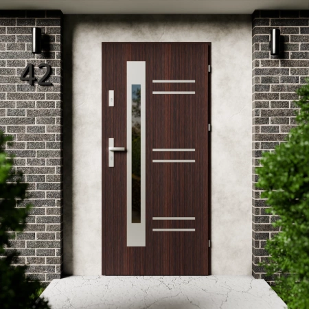 Drzwi zewnętrzne stalowe do domu Pina Inox 72mm z klamką energooszczędne Ud=1.3 przeszklone lustro weneckie szyba mleczna Program Czyste Powietrze