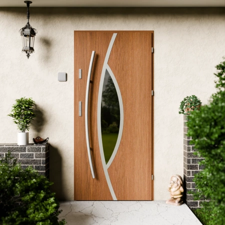 Maestro Inox CK drzwi zewnętrzne 72 mm z antabą/pochwytem energooszczędne Ud-1.3 przeszklone lustro weneckie szyba mleczna Program Czyste Powietrze