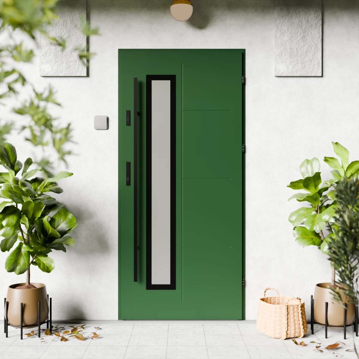 Drzwi zewnętrzne stalowe do domu Tinea Black 72mm z antabą/pochwytem energooszczędne Ud=1.3 lustro weneckie szyba mleczna Program Czyste Powietrze