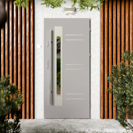 Drzwi zewnętrzne stalowe do domu Pina Inox 72mm z antabą/pochwytem energooszczędne Ud=1.3 lustro weneckie szyba mleczna Program Czyste Powietrze