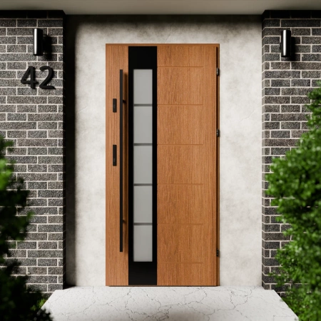 Drzwi zewnętrzne stalowe do domu Sanda Black 72mm z antabą/pochwytem energooszczędne Ud=1.3 lustro weneckie szyba mleczna Program Czyste Powietrze