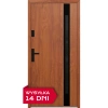 Drzwi zewnętrzne do domu stalowo aluminiowe 68 mm z szybą i czarnymi okuciami ATU68 złoty dąb Program Czyste Powietrze M524