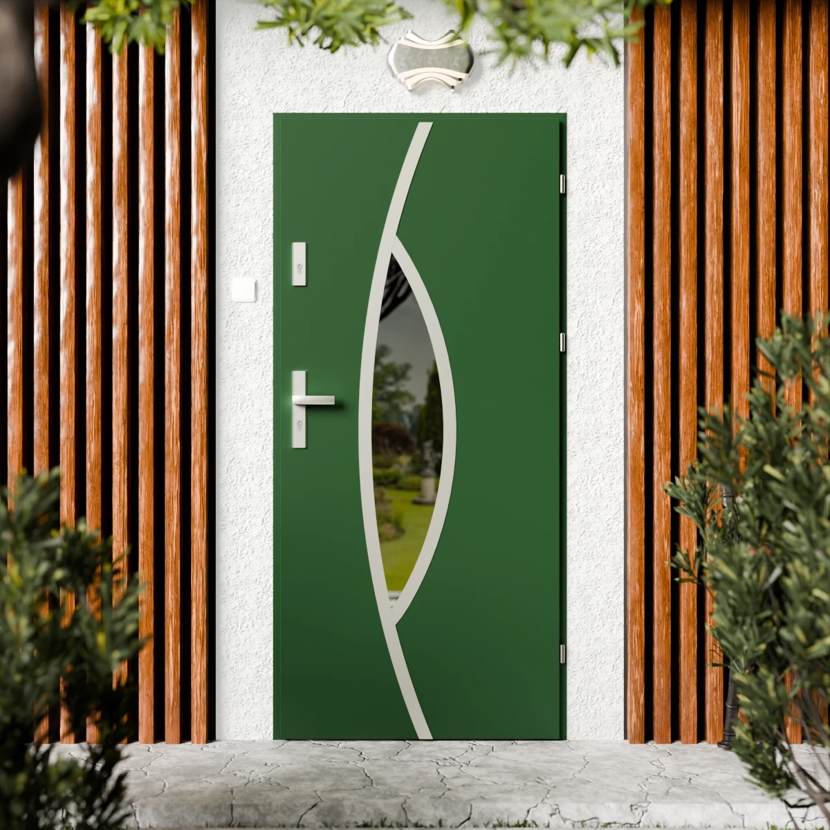 Drzwi zewnętrzne stalowe do domu Maestro Inox 72mm z klamką srebrną energooszczędne Ud=1.3 lustro weneckie szyba mleczna Program Czyste Powietrze