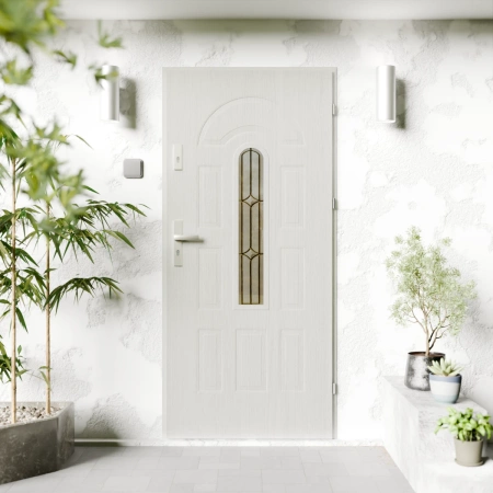 Classico Retro Inox CK drzwi zewnętrzne 72 mm z klamką energooszczędne Ud-1.3 przeszklone Program Czyste Powietrze