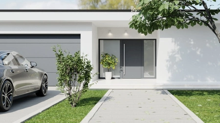 Drzwi zewnętrzne wejściowe domu aluminiowe na wymiar 90mm RC2 pochwyt/antaba Premium KOBBE energooszczędne RAL na zamówienie ciemny niebieski M04