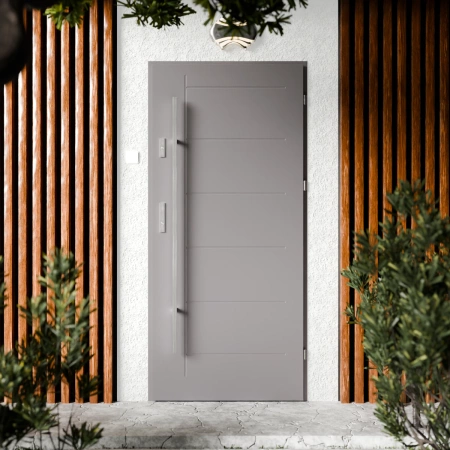 Drzwi zewnętrzne stalowe do domu Basic Inox 72mm z antabą/pochwytem energooszczędne Ud=1.3 bez szyby pełne Program Czyste Powietrze