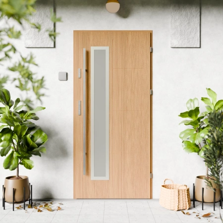 Drzwi zewnętrzne stalowe do domu Tinea Inox 72mm z antabą/pochwytem energooszczędne Ud=1.3 lustro weneckie szyba mleczna Program Czyste Powietrze