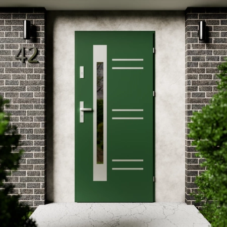 Drzwi zewnętrzne stalowe do domu Pina Inox 72mm z klamką energooszczędne Ud=1.3 przeszklone lustro weneckie szyba mleczna Program Czyste Powietrze