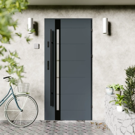 Toreno Black CK drzwi zewnętrzne 72 mm z antabą/pochwytem energooszczędne Ud-1.3 przeszklone lustro weneckie szyba mleczna Program Czyste Powietrze
