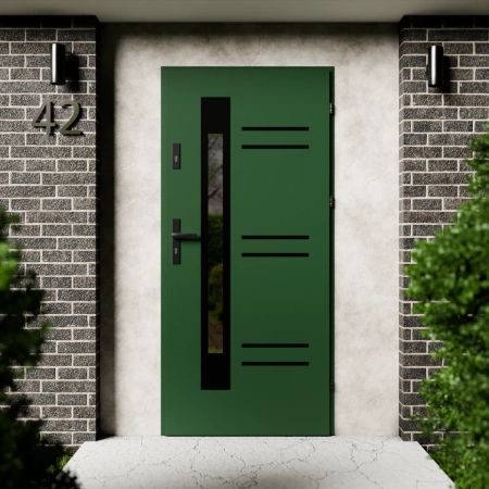 Pina Black CK drzwi zewnętrzne 72 mm z klamką czarną energooszczędne Ud-1.3 przeszklone lustro weneckie szyba mleczna Program Czyste Powietrze