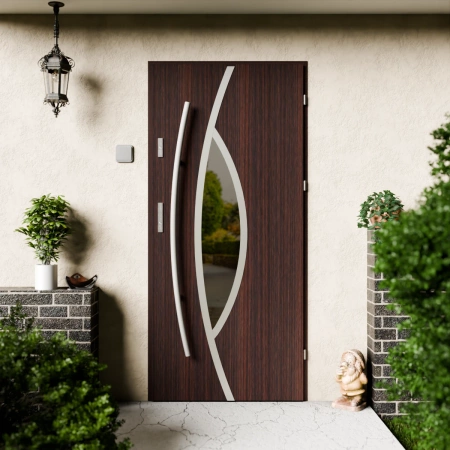 Drzwi zewnętrzne stalowe do domu Maestro Inox 72 mm z antabą/pochwytem energooszczędne Ud=1.3 lustro weneckie szyba mleczna Program Czyste Powietrze