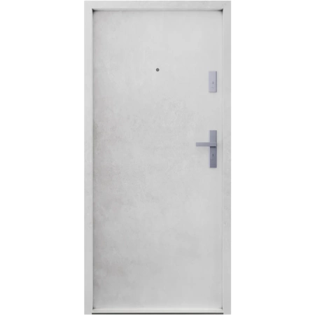 Drzwi klatkowe wejściowe do mieszkania w bloku antywłamaniowe RC3 wygłuszające 47 dB 55 mm stalowe gładkie z klamką inox srebrną beton G00