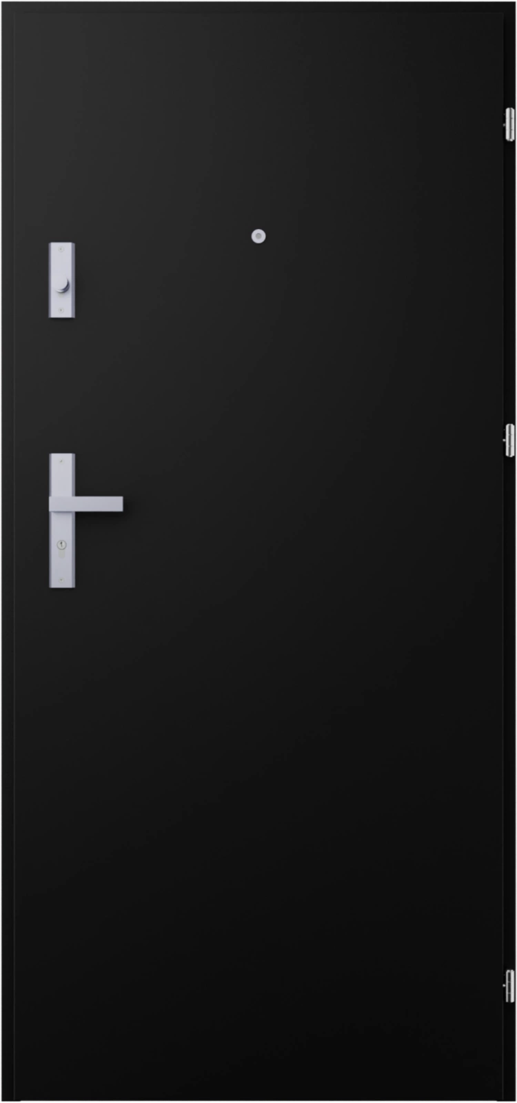 Drzwi wewnątrzklatkowe antywłamaniowe w klasie RC4 55 mm stalowe z klamką i zawiasami srebrnymi inox czarne A7