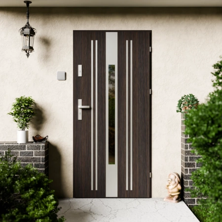 Drzwi zewnętrzne stalowe do domu Elegant Inox 72mm z klamką energooszczędne Ud=1.3 przeszklone lustro weneckie szyba mleczna Program Czyste Powietrze