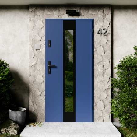 Modern Black CK drzwi zewnętrzne 72 mm z klamką czarną energooszczędne Ud-1.3 przeszklone lustro weneckie szyba mleczna Program Czyste Powietrze