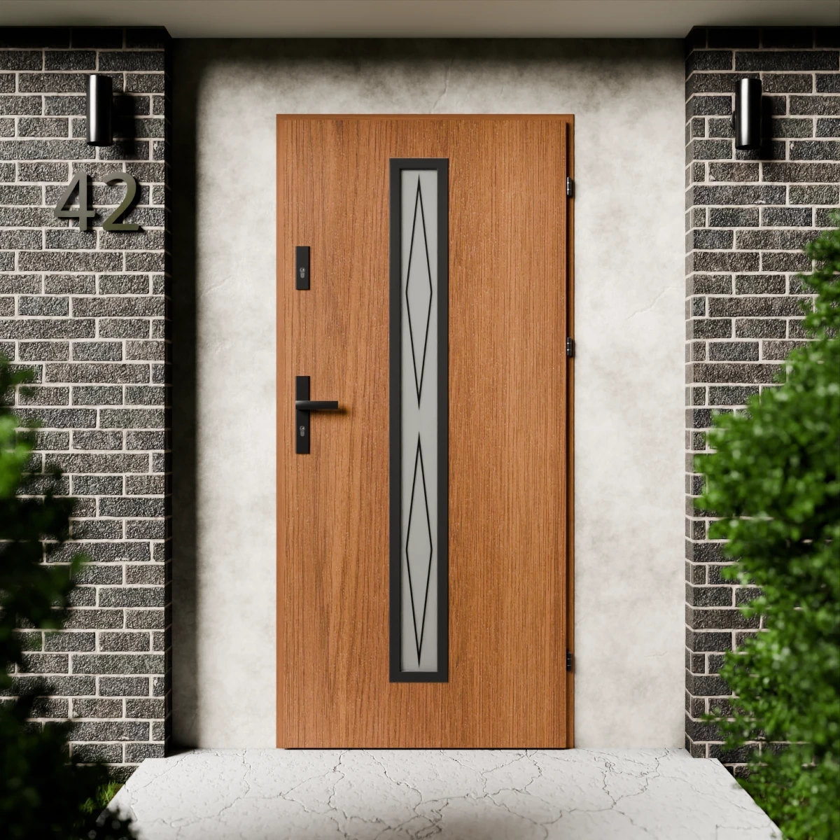 Drzwi zewnętrzne stalowe do domu Witro Black 72mm z klamką czarną energooszczędne Ud=1.3 szyba z nadrukiem ceramicznym Program Czyste Powietrze