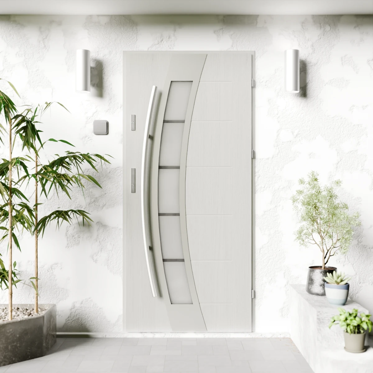 Drzwi zewnętrzne stalowe do domu Efekta Inox 72mm z antabą/pochwytem energooszczędne Ud=1.3 lustro weneckie szyba mleczna Program Czyste Powietrze