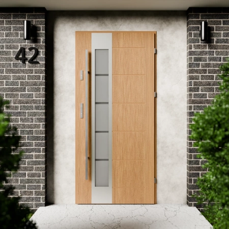 Drzwi zewnętrzne stalowe do domu Sanda Inox 72mm z antabą/pochwytem energooszczędne Ud-1.3 lustro weneckie szyba mleczna Program Czyste Powietrze